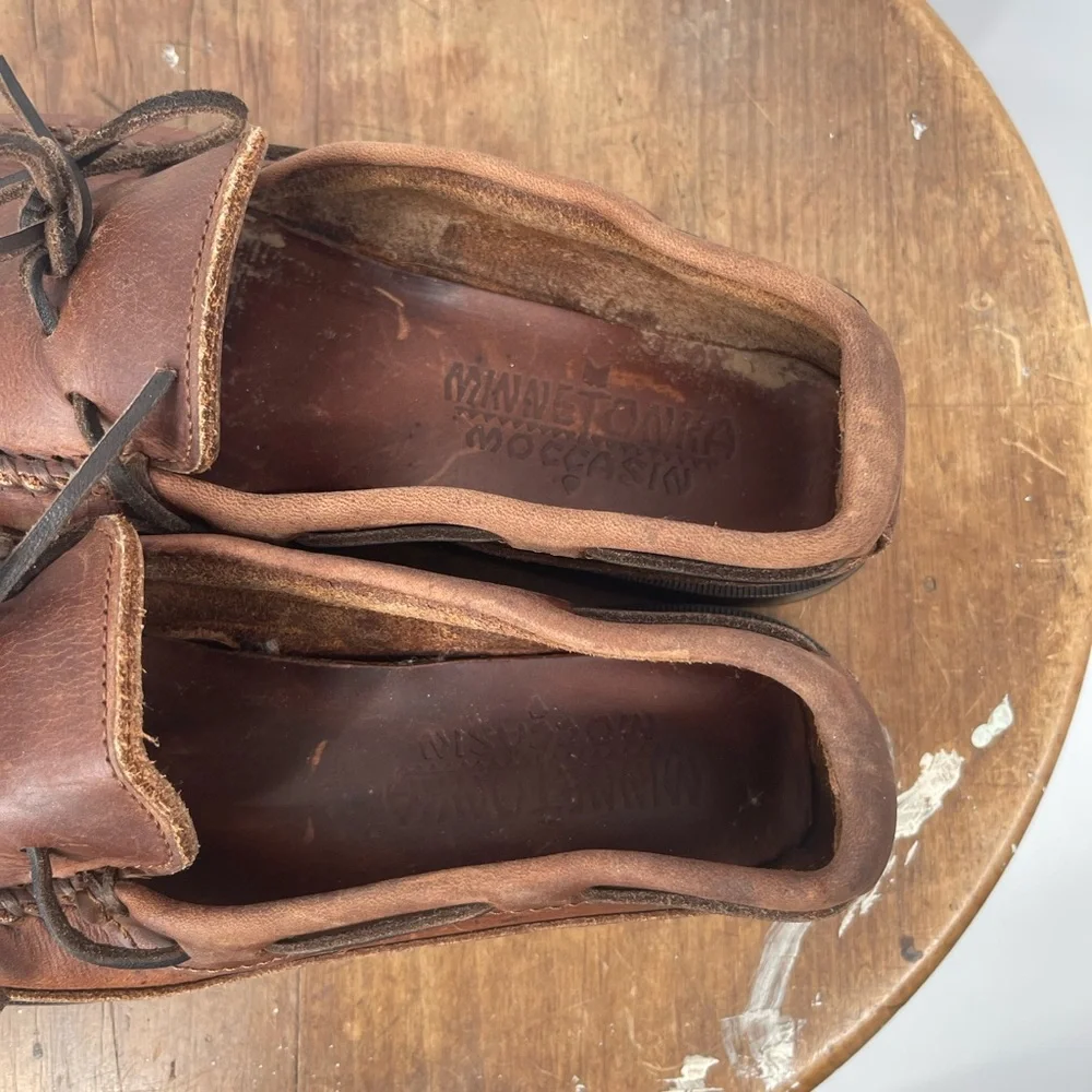 Minnetonka Rich Brown Leather Slip-Ons